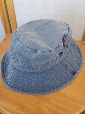 VTG YoungAn Denim Bucket Hat One Size Blue Side Snap Sun Faded